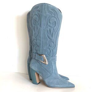 Vince Camuto Biancaa2 Western Cowboy Leather Tall Boots Blue Suede SZ 9 NEW